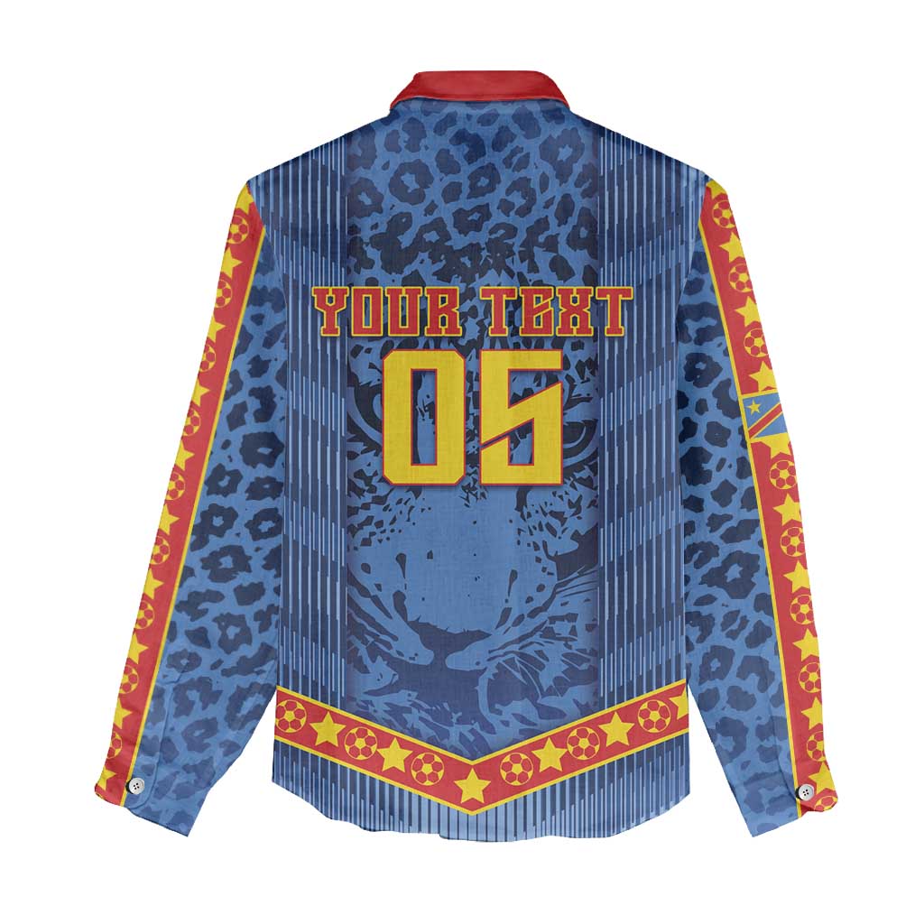 Custom DR Congo Football Women Casual Shirt Leopard Jaguar Tribal Pattern With Flags