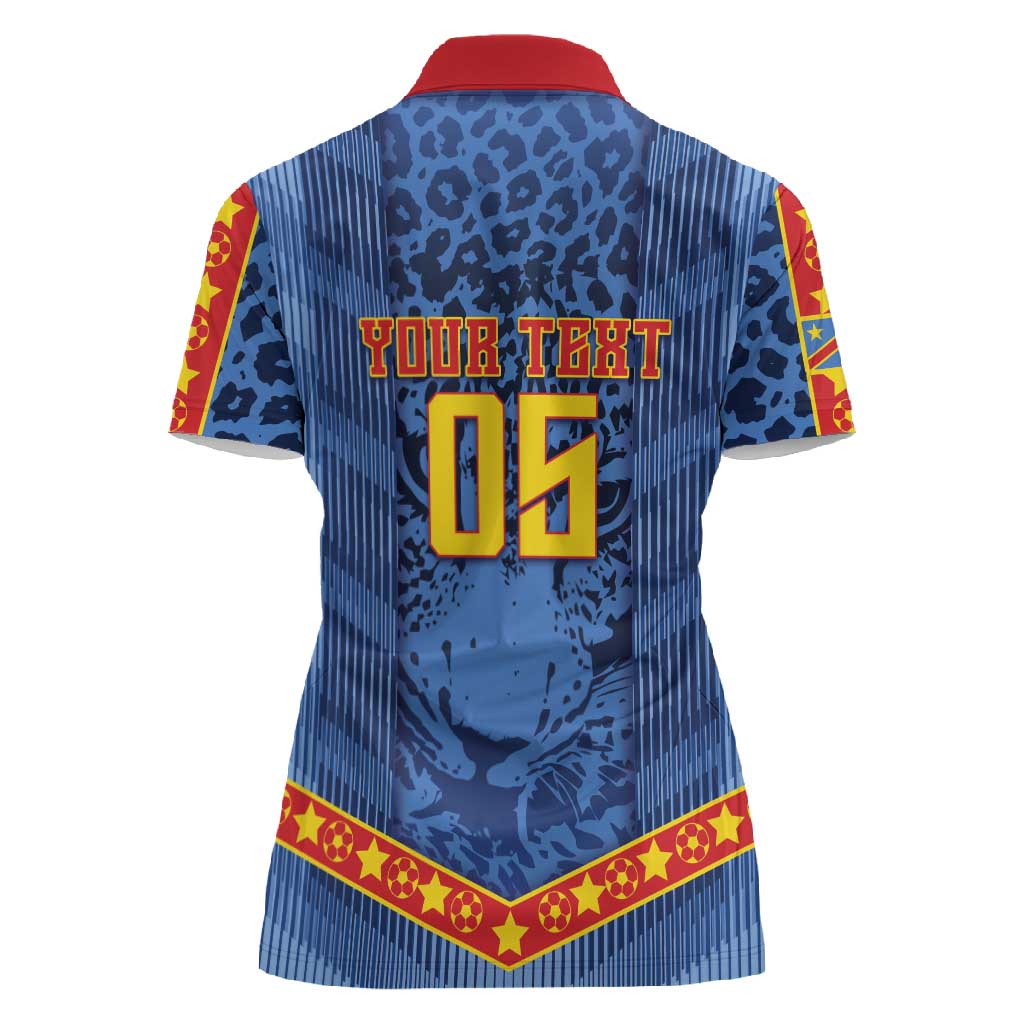 Custom DR Congo Football Women Polo Shirt Leopard Jaguar Tribal Pattern With Flags