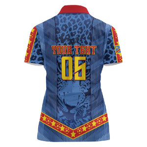Custom DR Congo Football Women Polo Shirt Leopard Jaguar Tribal Pattern With Flags