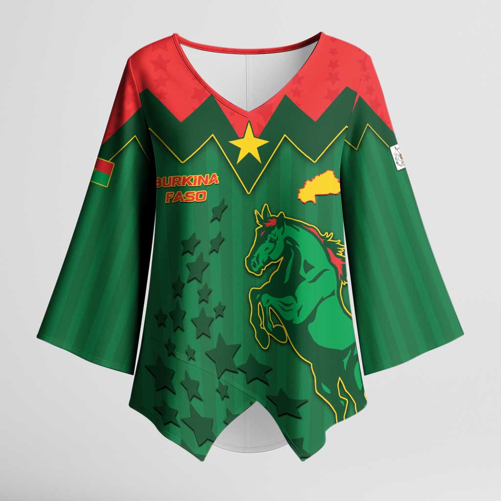 Custom Football Burkina Faso Kimono Sleeve Blouse Rising Star And Horse Sport Style - African Pride
