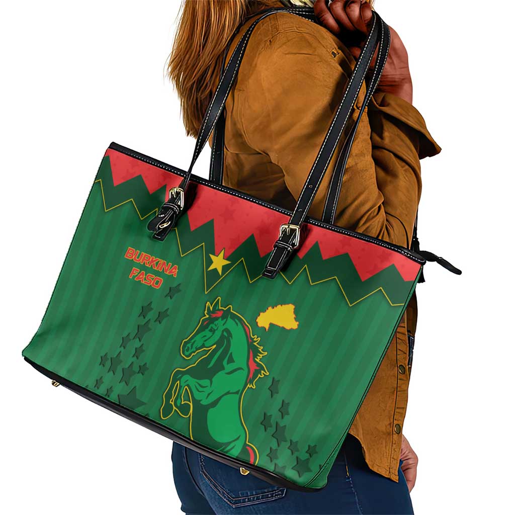 Football Burkina Faso Leather Tote Bag Rising Star And Horse Sport Style - African Pride