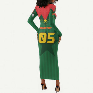 Custom Football Burkina Faso Long Sleeve Bodycon Dress Rising Star And Horse Sport Style - African Pride