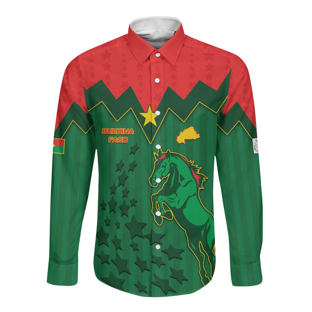 Custom Football Burkina Faso Long Sleeve Button Shirt Rising Star And Horse Sport Style - African Pride