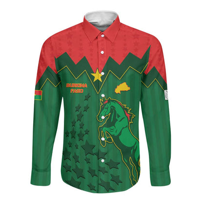 Custom Football Burkina Faso Long Sleeve Button Shirt Rising Star And Horse Sport Style - African Pride