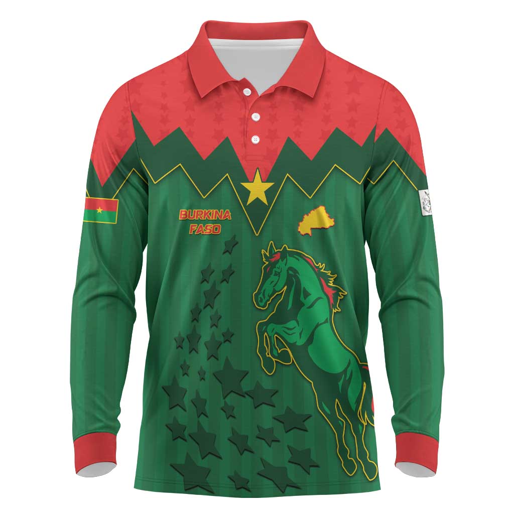 Custom Football Burkina Faso Long Sleeve Polo Shirt Rising Star And Horse Sport Style - African Pride