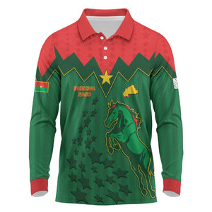 Custom Football Burkina Faso Long Sleeve Polo Shirt Rising Star And Horse Sport Style - African Pride