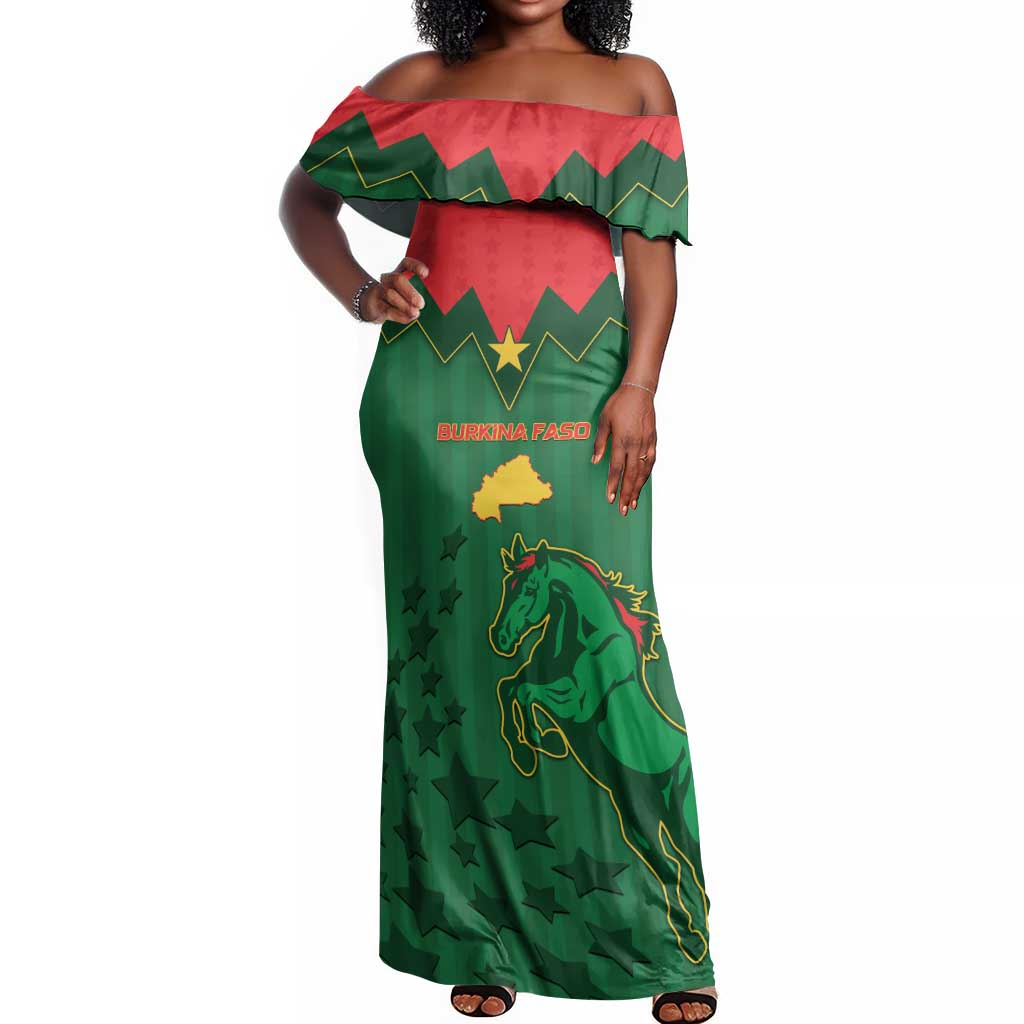 Custom Football Burkina Faso Off Shoulder Maxi Dress Rising Star And Horse Sport Style - African Pride