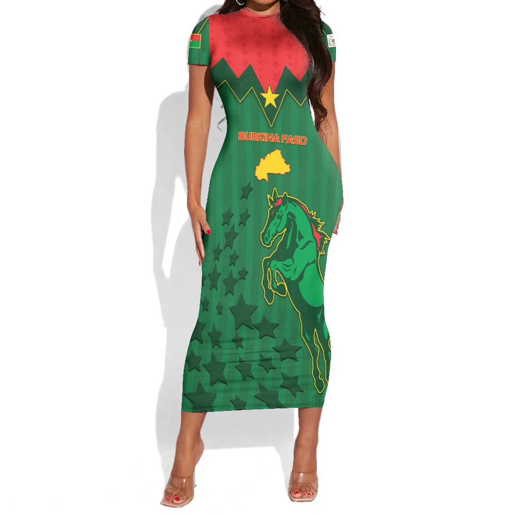 Custom Football Burkina Faso Short Sleeve Bodycon Dress Rising Star And Horse Sport Style - African Pride