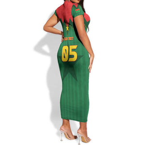 Custom Football Burkina Faso Short Sleeve Bodycon Dress Rising Star And Horse Sport Style - African Pride