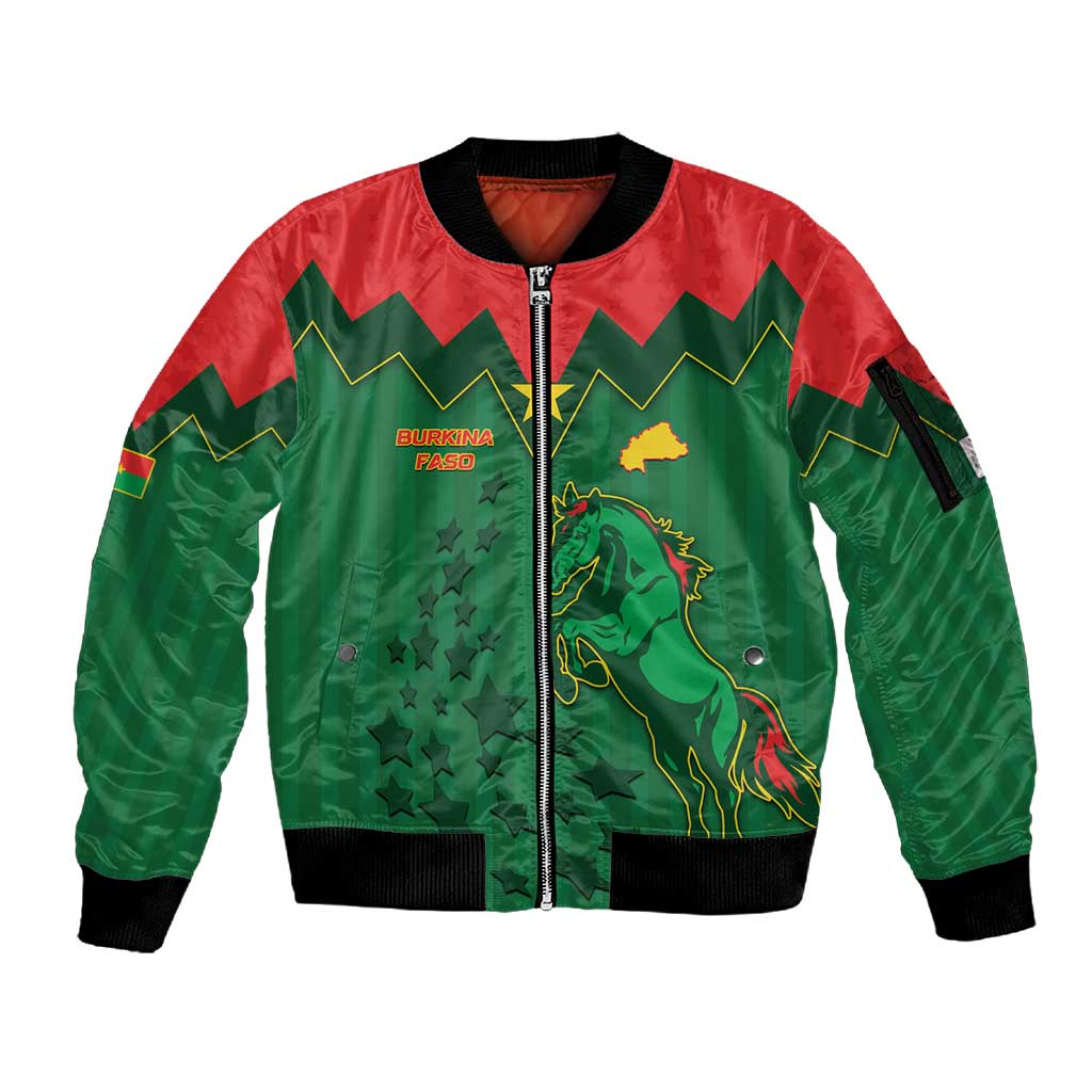 Custom Football Burkina Faso Sleeve Zip Bomber Jacket Rising Star And Horse Sport Style - African Pride