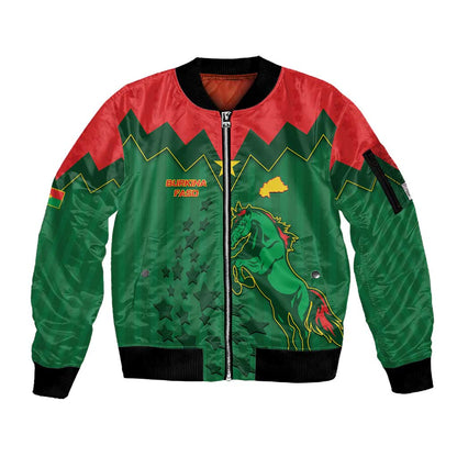 Custom Football Burkina Faso Sleeve Zip Bomber Jacket Rising Star And Horse Sport Style - African Pride