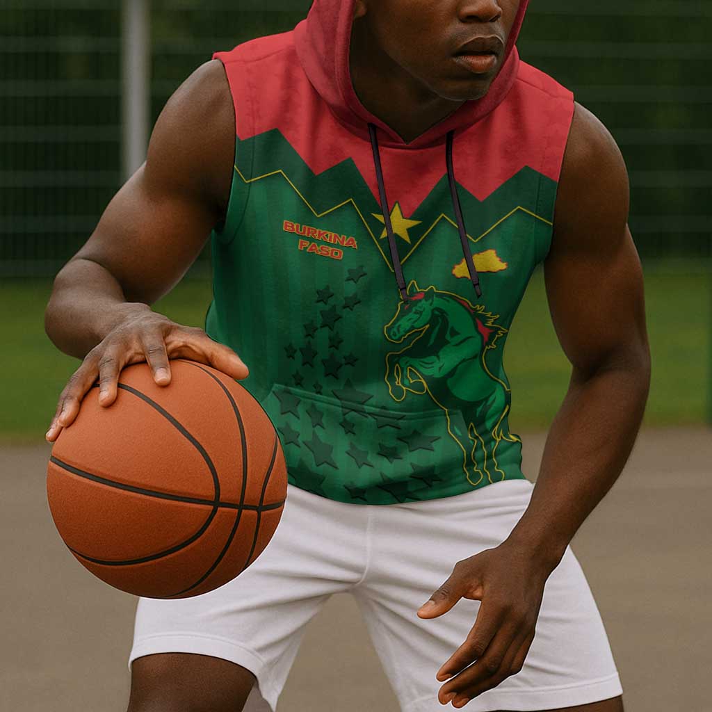 Custom Football Burkina Faso Sleeveless Hoodie Rising Star And Horse Sport Style - African Pride
