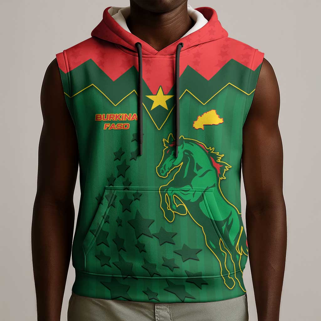 Custom Football Burkina Faso Sleeveless Hoodie Rising Star And Horse Sport Style - African Pride