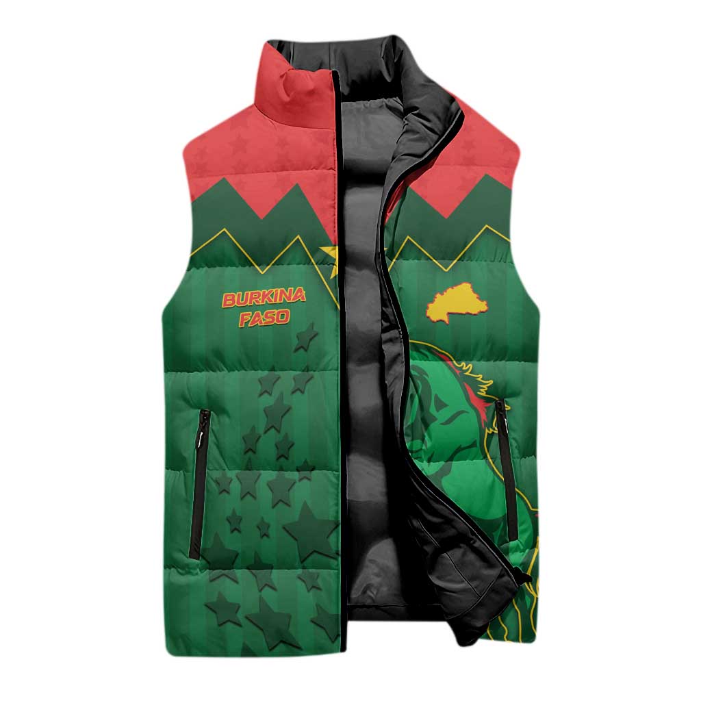 Custom Football Burkina Faso Sleeveless Puffer Jacket Rising Star And Horse Sport Style - African Pride