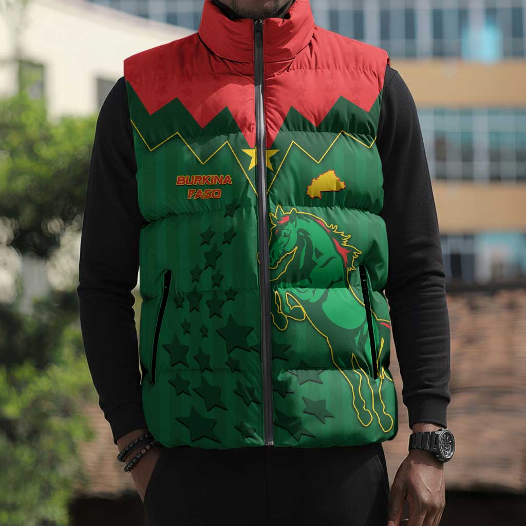 Custom Football Burkina Faso Sleeveless Puffer Jacket Rising Star And Horse Sport Style - African Pride