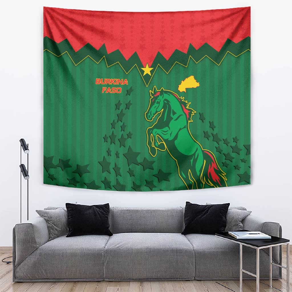 Football Burkina Faso Tapestry Rising Star And Horse Sport Style - African Pride