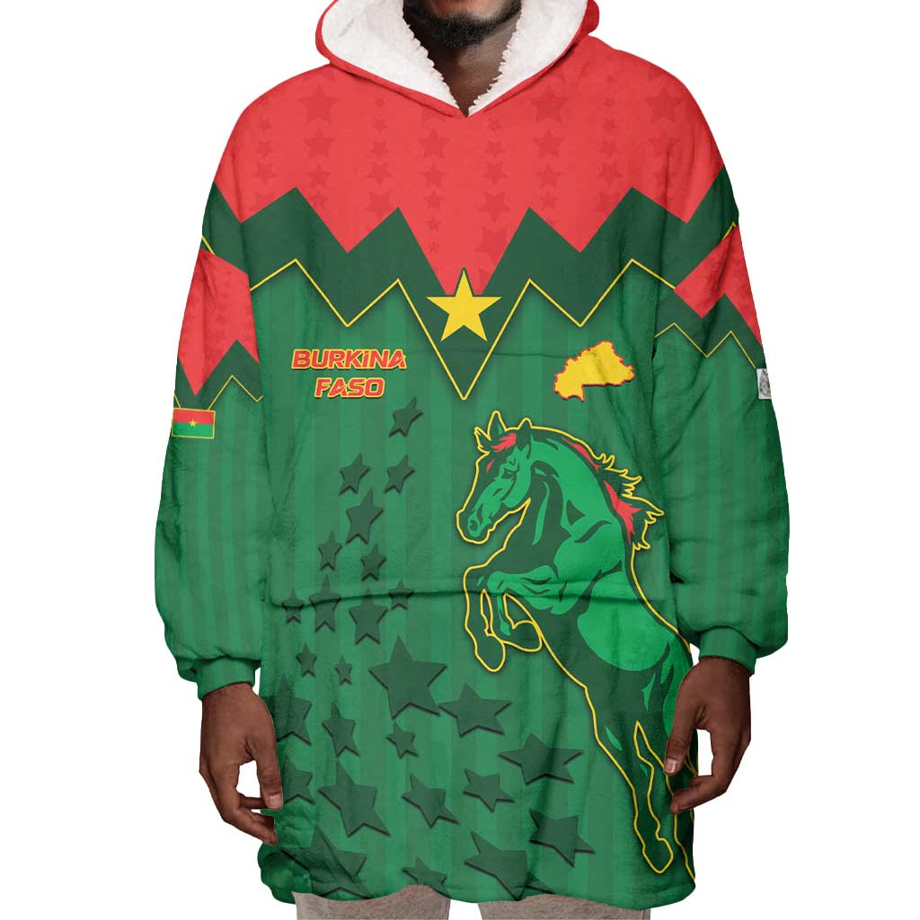 Custom Football Burkina Faso Wearable Blanket Hoodie Rising Star And Horse Sport Style - African Pride