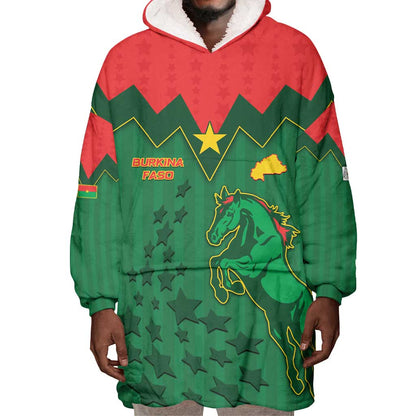 Custom Football Burkina Faso Wearable Blanket Hoodie Rising Star And Horse Sport Style - African Pride