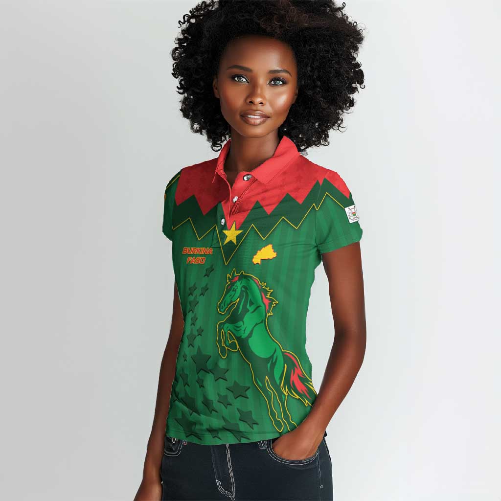 Custom Football Burkina Faso Women Polo Shirt Rising Star And Horse Sport Style - African Pride