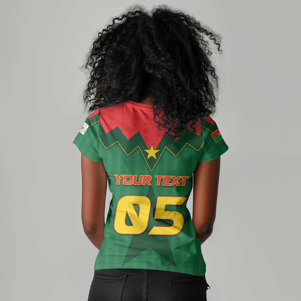 Custom Football Burkina Faso Women V-Neck T-Shirt Rising Star And Horse Sport Style - African Pride