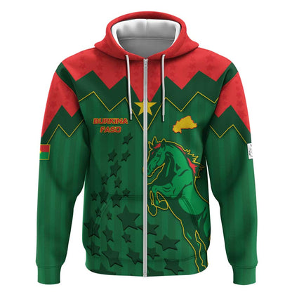 Custom Football Burkina Faso Zip Hoodie Rising Star And Horse Sport Style - African Pride
