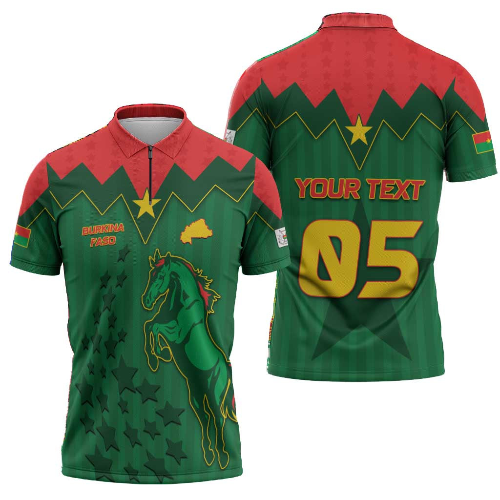 Custom Football Burkina Faso Zipper Polo Shirt Rising Star And Horse Sport Style - African Pride