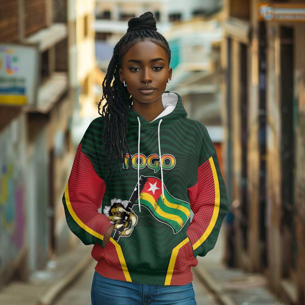 Personalized Togo Hoodie Lion Claw Flag Sport Style - African Pride