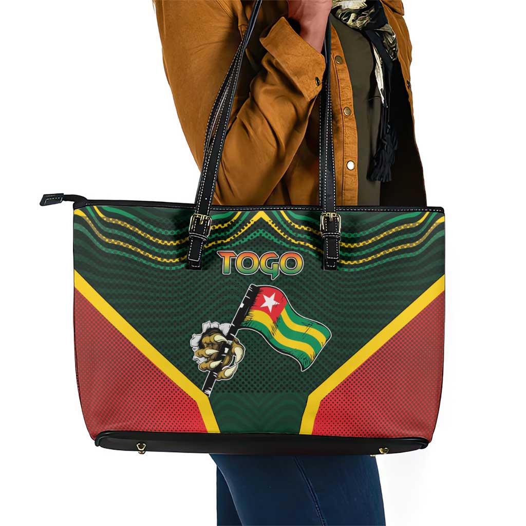 Togo Leather Tote Bag Lion Claw Flag Sport Style - African Pride