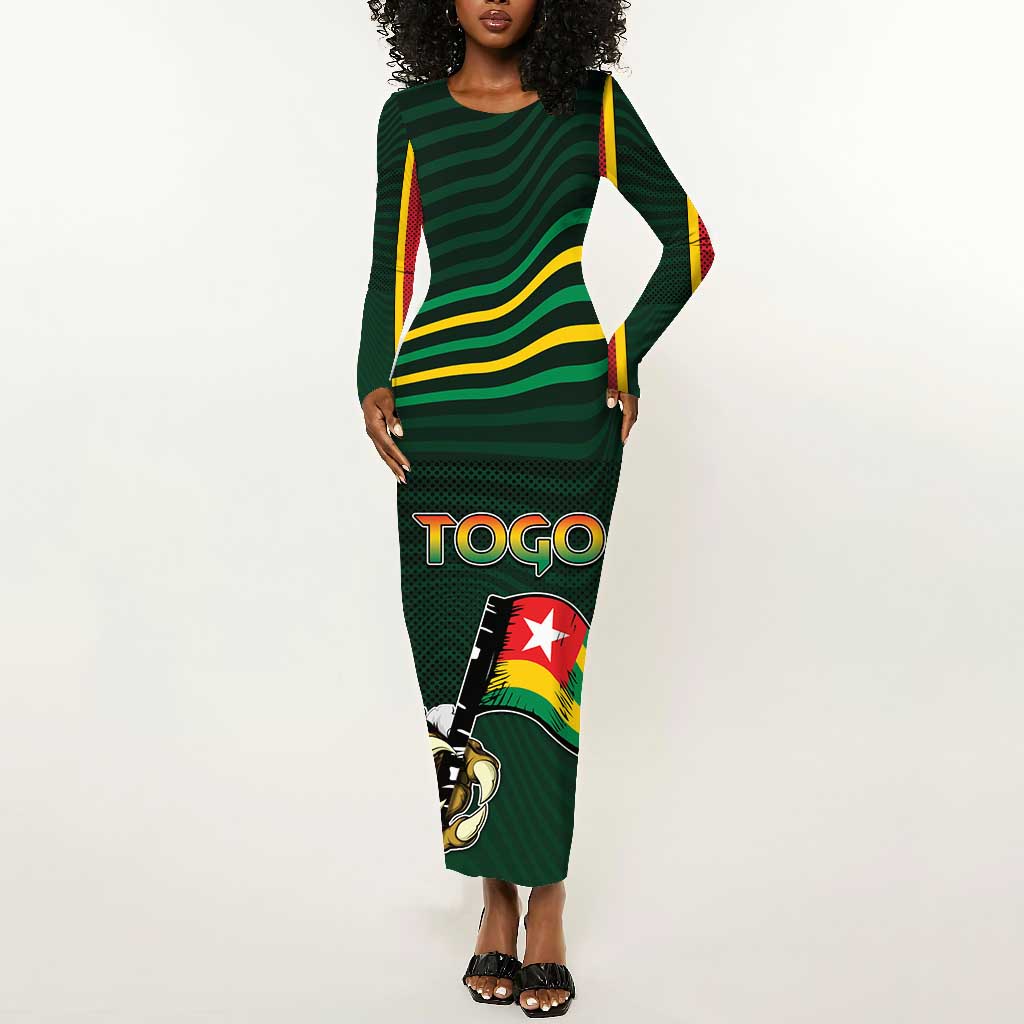 Personalized Togo Long Sleeve Bodycon Dress Lion Claw Flag Sport Style - African Pride