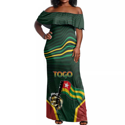 Personalized Togo Off Shoulder Maxi Dress Lion Claw Flag Sport Style - African Pride