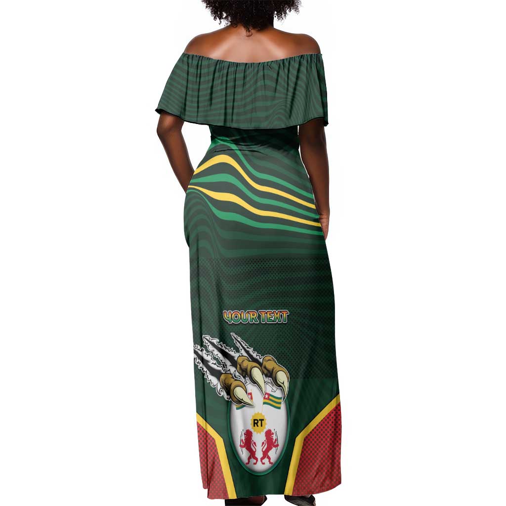 Personalized Togo Off Shoulder Maxi Dress Lion Claw Flag Sport Style - African Pride