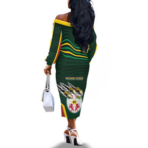 Personalized Togo Off The Shoulder Long Sleeve Dress Lion Claw Flag Sport Style - African Pride