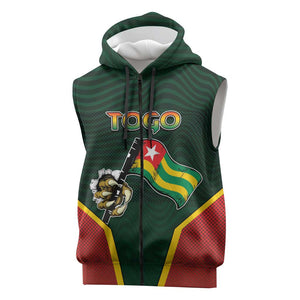 Personalized Togo Sleeveless Zip Hoodie Lion Claw Flag Sport Style - African Pride