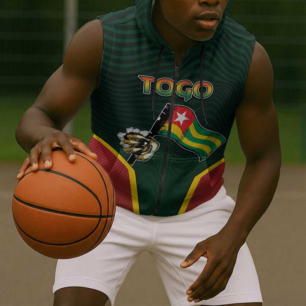Personalized Togo Sleeveless Zip Hoodie Lion Claw Flag Sport Style - African Pride