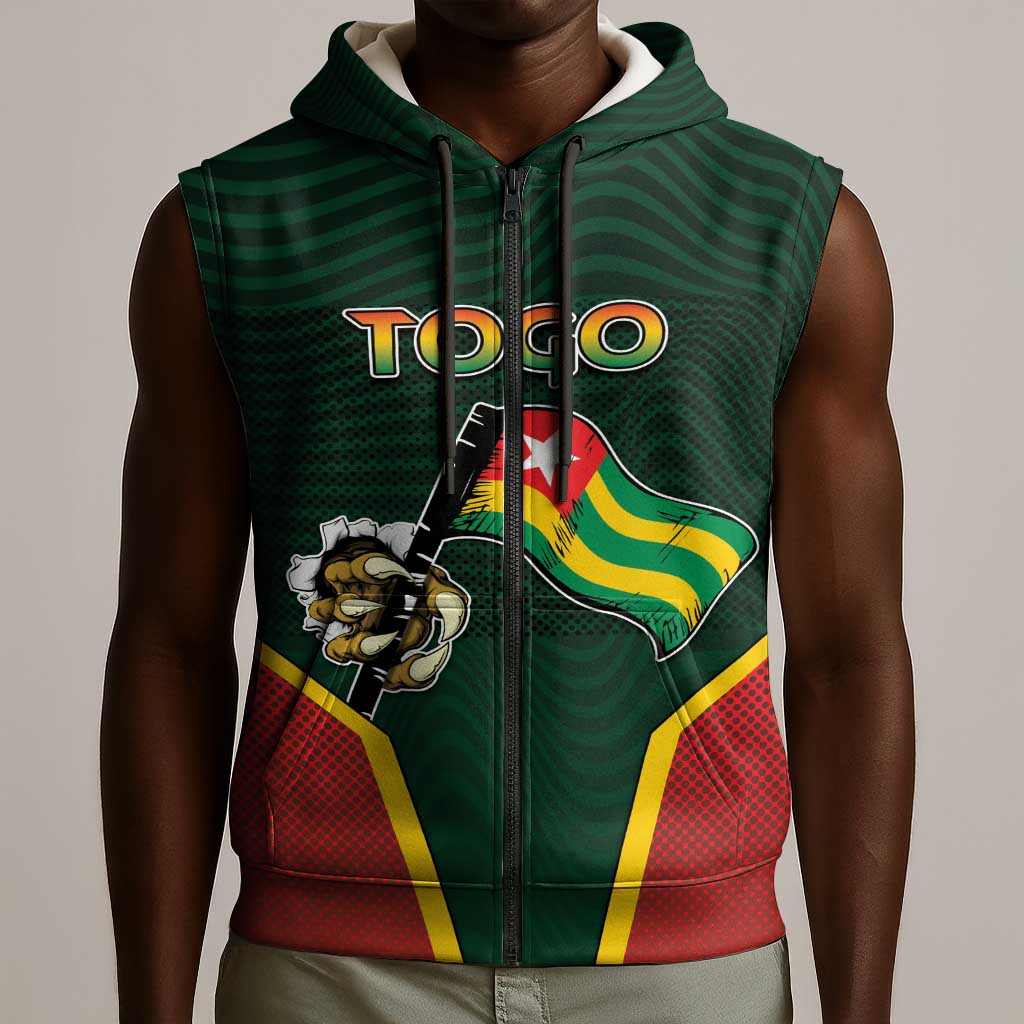 Personalized Togo Sleeveless Zip Hoodie Lion Claw Flag Sport Style - African Pride