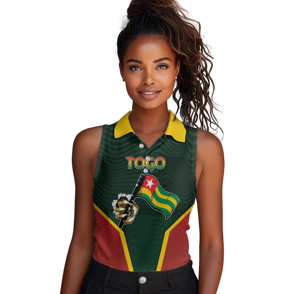 Personalized Togo Women Sleeveless Polo Shirt Lion Claw Flag Sport Style - African Pride
