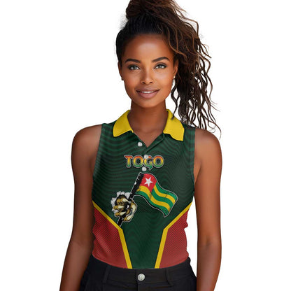 Personalized Togo Women Sleeveless Polo Shirt Lion Claw Flag Sport Style - African Pride
