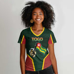 Personalized Togo Women V-Neck T-Shirt Lion Claw Flag Sport Style - African Pride