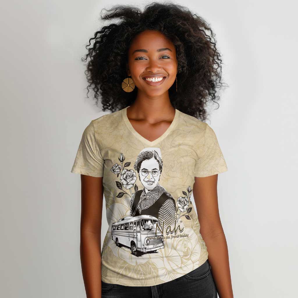 Nah Rosa Parks African Women V-Neck T-Shirt Black Women History - African Pride