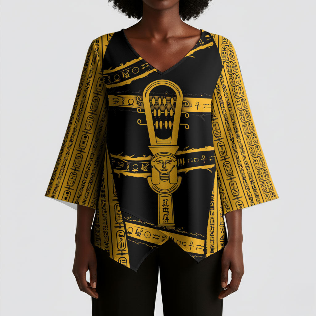 Egypt Sistrum Kimono Sleeve Blouse Ancient Mythology Sacred Rattling Instrument