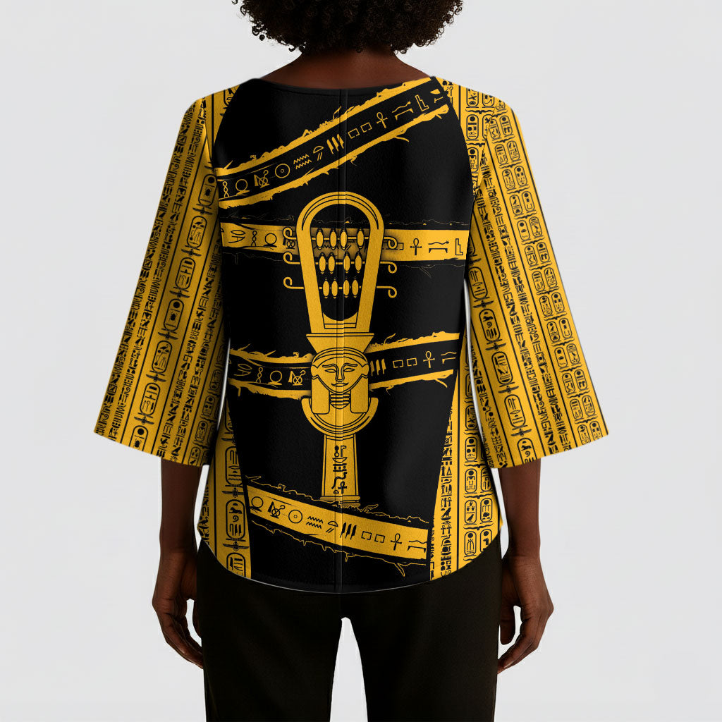 Egypt Sistrum Kimono Sleeve Blouse Ancient Mythology Sacred Rattling Instrument