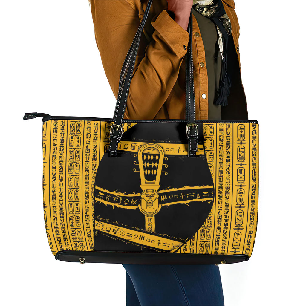 Egypt Sistrum Leather Tote Bag Ancient Mythology Sacred Rattling Instrument