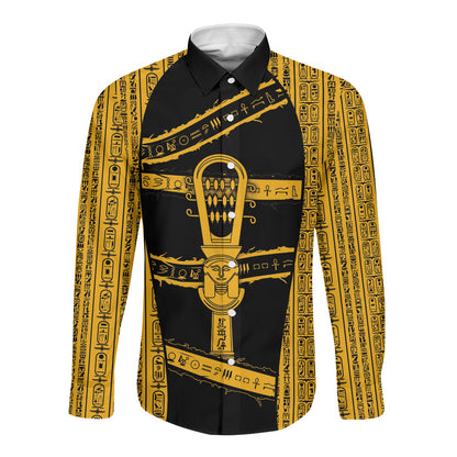 Egypt Sistrum Long Sleeve Button Shirt Ancient Mythology Sacred Rattling Instrument