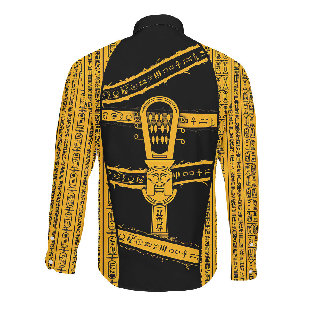 Egypt Sistrum Long Sleeve Button Shirt Ancient Mythology Sacred Rattling Instrument