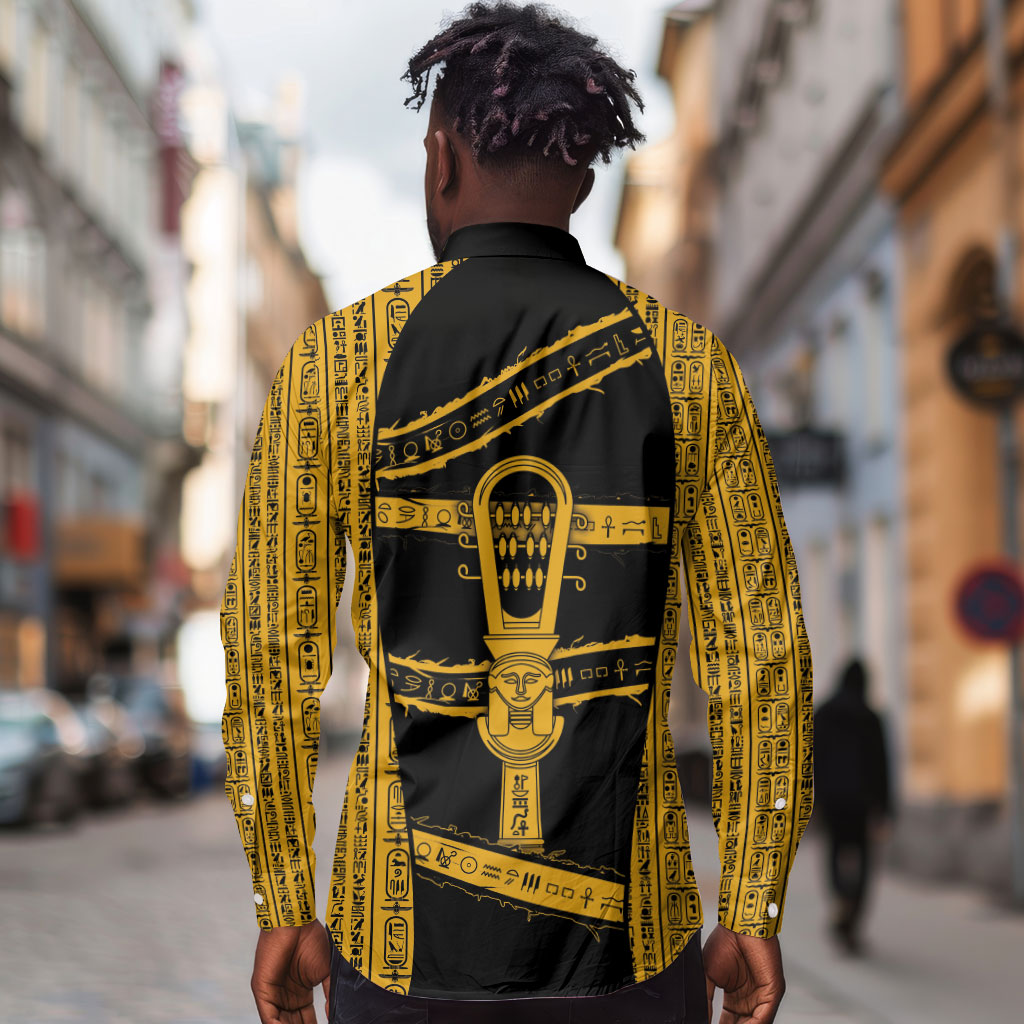 Egypt Sistrum Long Sleeve Button Shirt Ancient Mythology Sacred Rattling Instrument