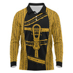 Egypt Sistrum Long Sleeve Polo Shirt Ancient Mythology Sacred Rattling Instrument