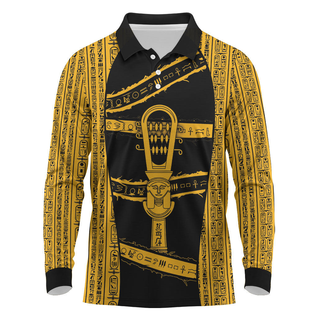 Egypt Sistrum Long Sleeve Polo Shirt Ancient Mythology Sacred Rattling Instrument