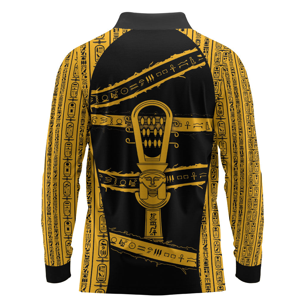 Egypt Sistrum Long Sleeve Polo Shirt Ancient Mythology Sacred Rattling Instrument