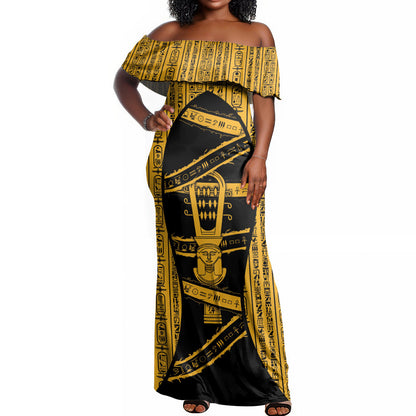 Egypt Sistrum Off Shoulder Maxi Dress Ancient Mythology Sacred Rattling Instrument