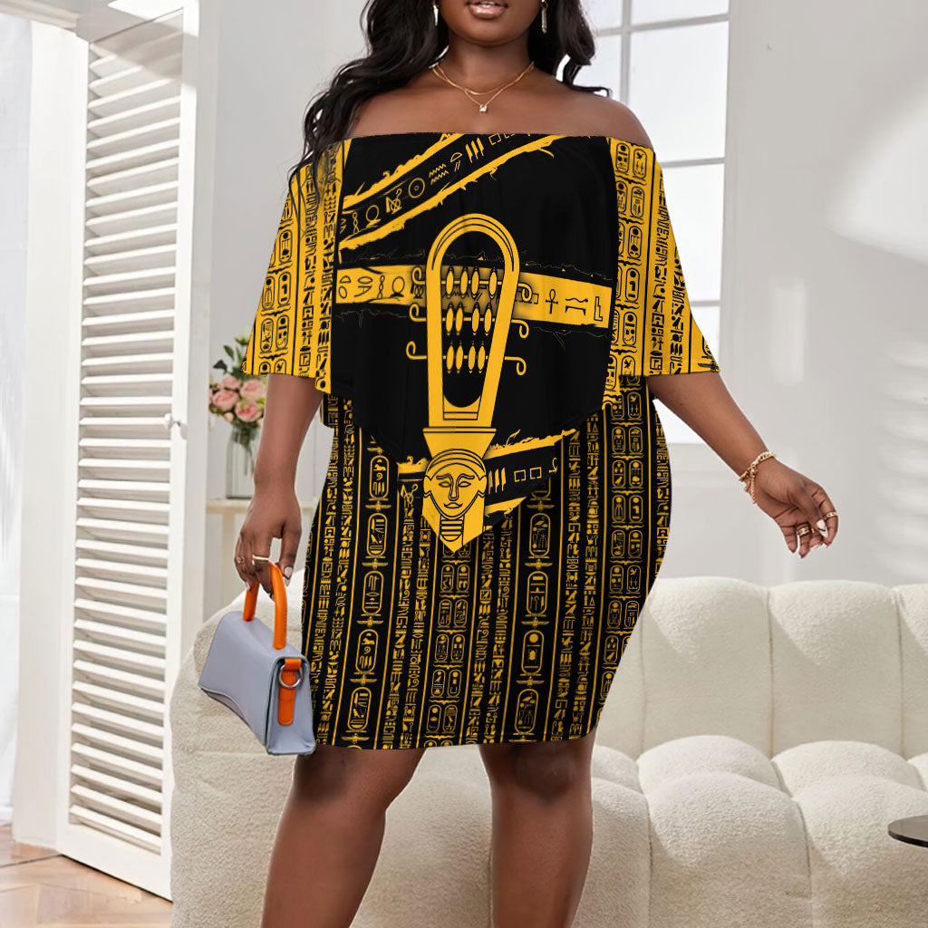 Egypt Sistrum Off Shoulder Short Dress Ancient Mythology Sacred Rattling Instrument